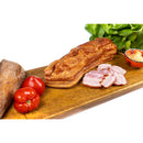Smoked ham from DELUMANI, a traditional Kaizer afumat de acasă, sliced and ready for serving.