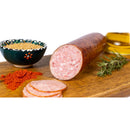 Delumani summer homemade salami, sliced mezeluri with a rustic appearance, showcasing its rich texture and traditional presentation.
